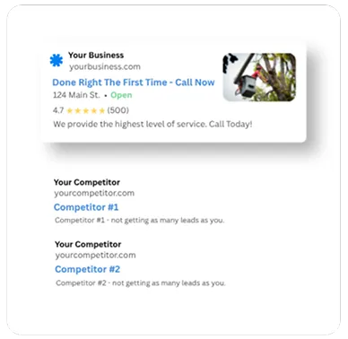 Mockup of a paid Google Ads listing appearing above three competitor results