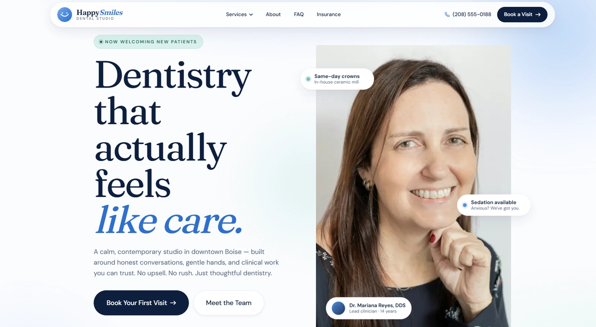 Screenshot of Happy Smiles Dental Studio website