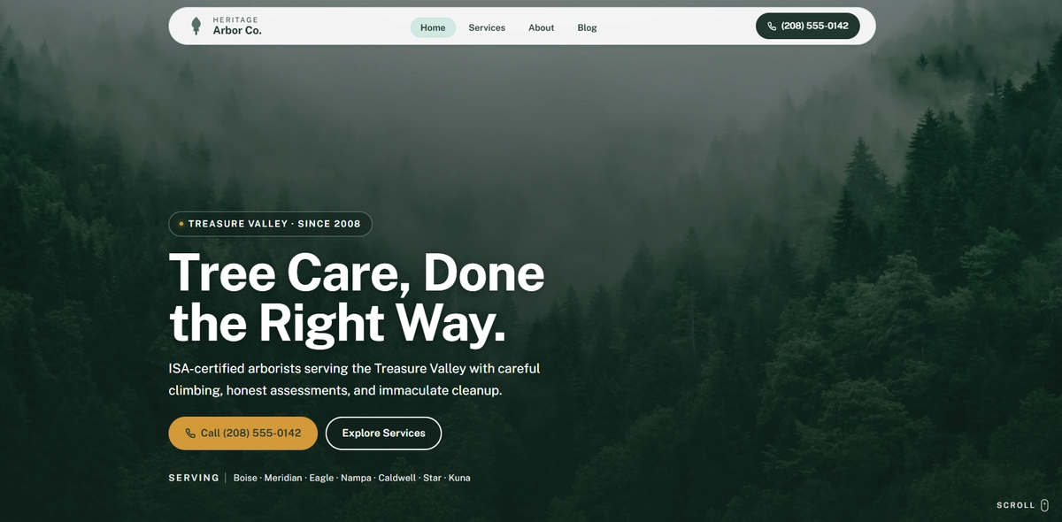 Screenshot of Heritage Tree Care website
